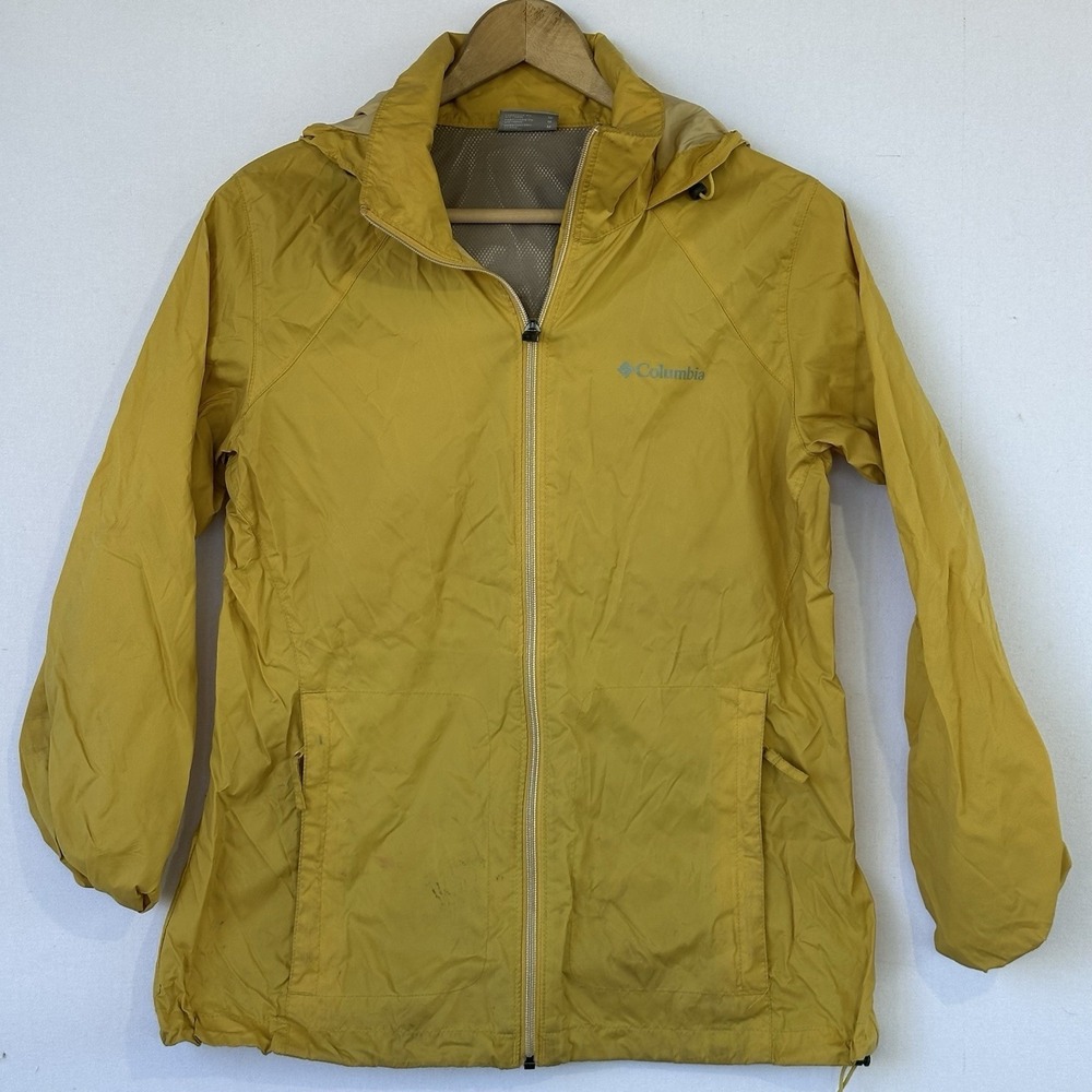 Columbia Yellow Rain Coat Jacket PVC Nylon Hooded Colorful Women's M